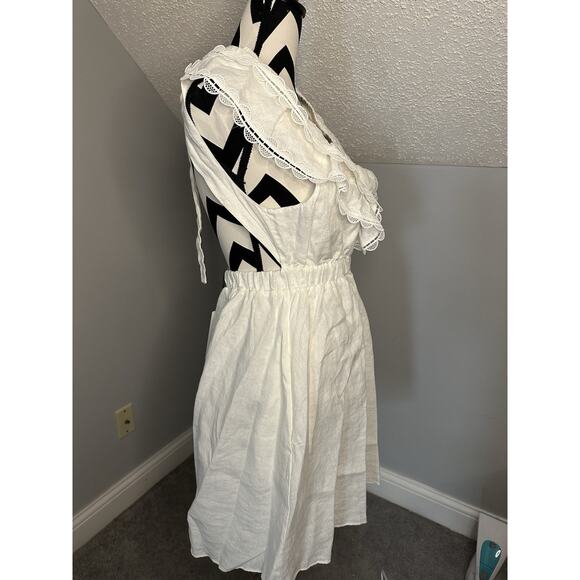 Anthropologie We Are Sundays NWT Aurora Linen Mini Dress White Ruffle Backless - Picture 8 of 12